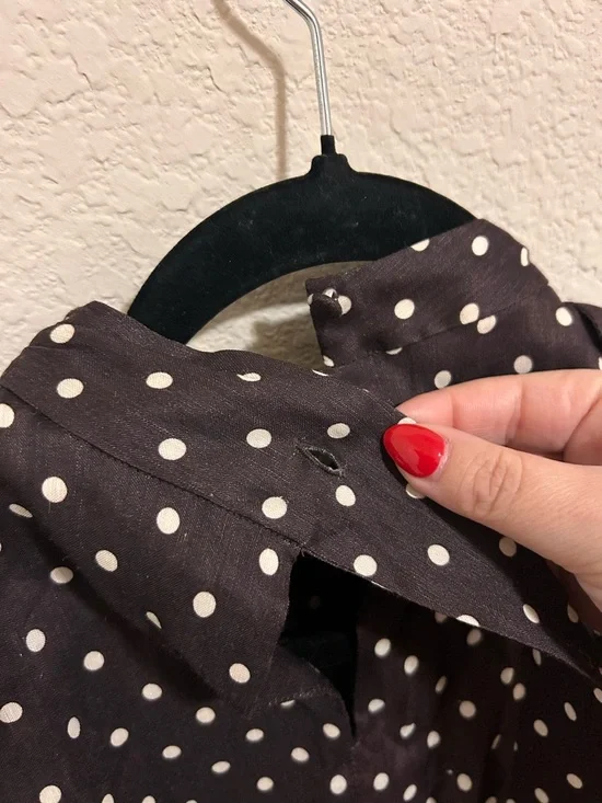 New Anthropologie Lovaan Danielle Linen Blend Polka Dot Long-Sleeve Blouse - Picture 10 of 10